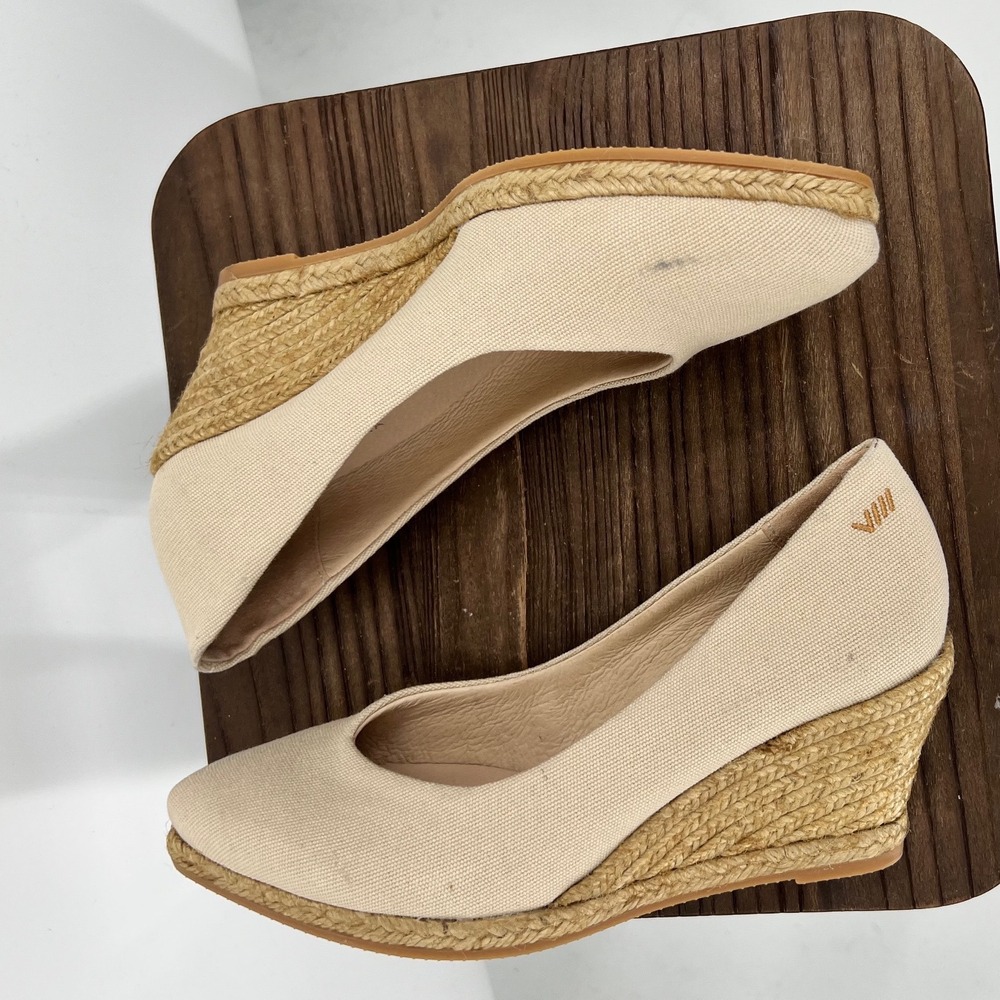 Viscata Barcelona Canvas Espadrille Wedge Pumps Beige Made in Spain Size 40 - Picture 4 of 8